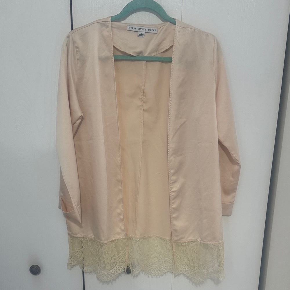 HYFVE Satin Lace-Trim Blouse - Beige and Cream